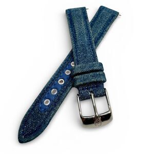 Michele 16mm Denim Watch Strap Blue Silver Buckle